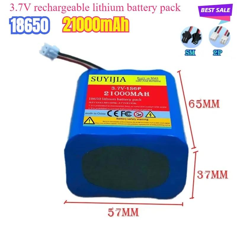 3.7V 21000mAh 1S6P 18650 Rechargeable Li-ion Battery Pack for LED Light Bluetooth Speaker Spare Replacement Original Battery