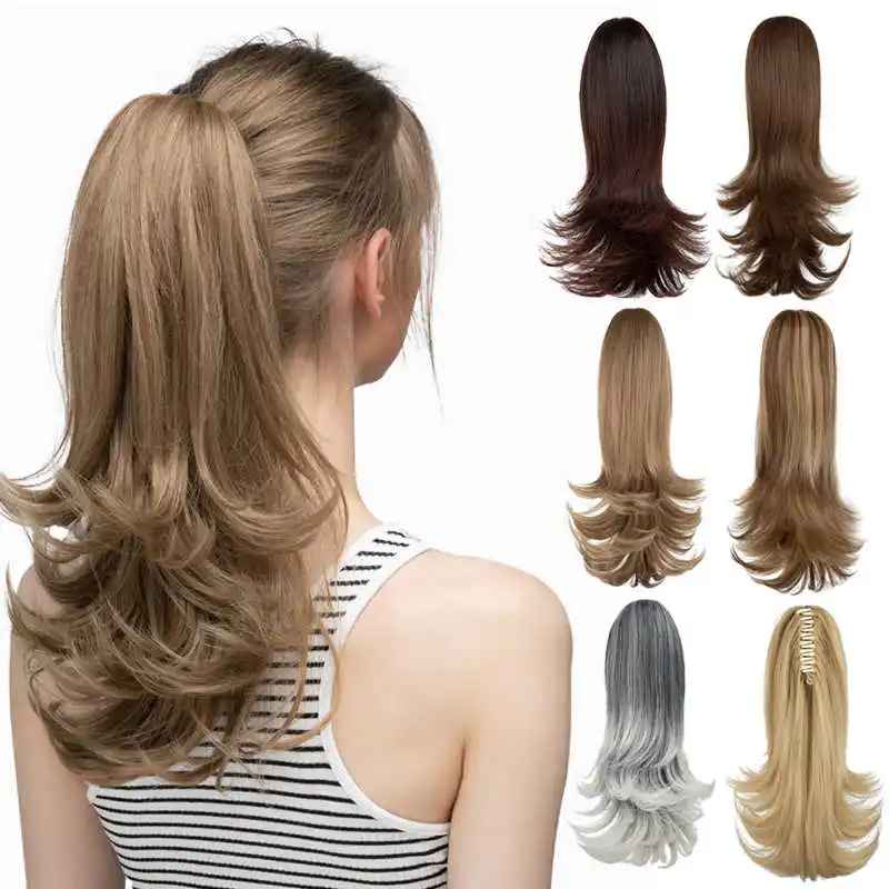 

BUQIWater Wave Claw Clip In Ponytail Hair Extension Ombre Color Curly Wavy Synthetic Ponytail Extension Hair For Women Pony Tail