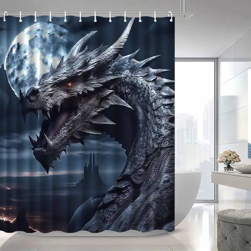 

Waterproof Dragon Fantasy Mythological Moon Shower Curtain Bathroom Liner Gothic Decor Art Print for Men Women Home