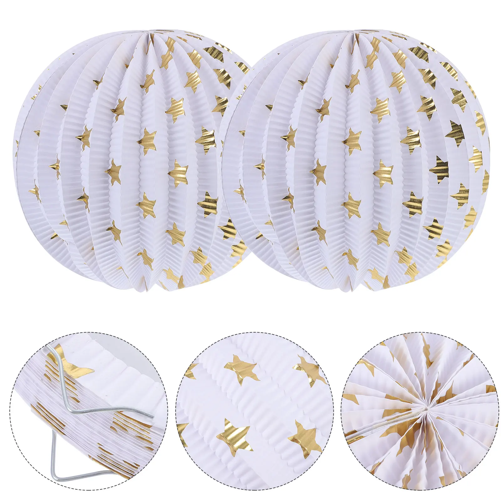 

2Pcs Gold-stitched Lanterns Durable Lightweight Folding Party Decoration Props Wedding Party Decoration Hanging Props
