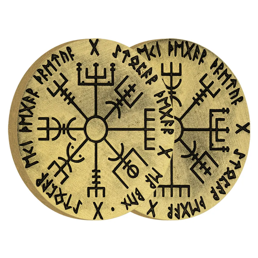 Vegkladir فايكنغ البوصلة النحاس مطلي الهدايا التذكارية عملات تحصيل هدية عملات تذكارية ديكورات المنزل