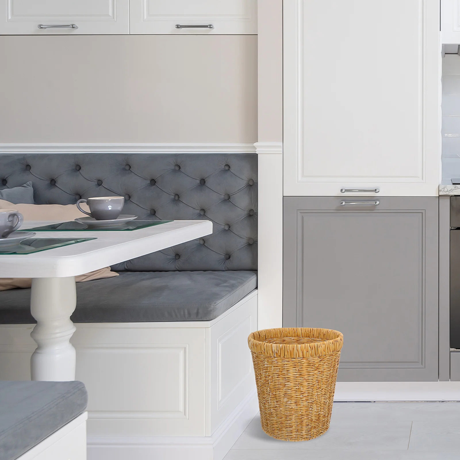 

Rattan Trash Can Woven Plastic Basket Kitchen Bathroom Bedroom Storage ganizer Versatile Waste Basket Toy Hamper Laundry