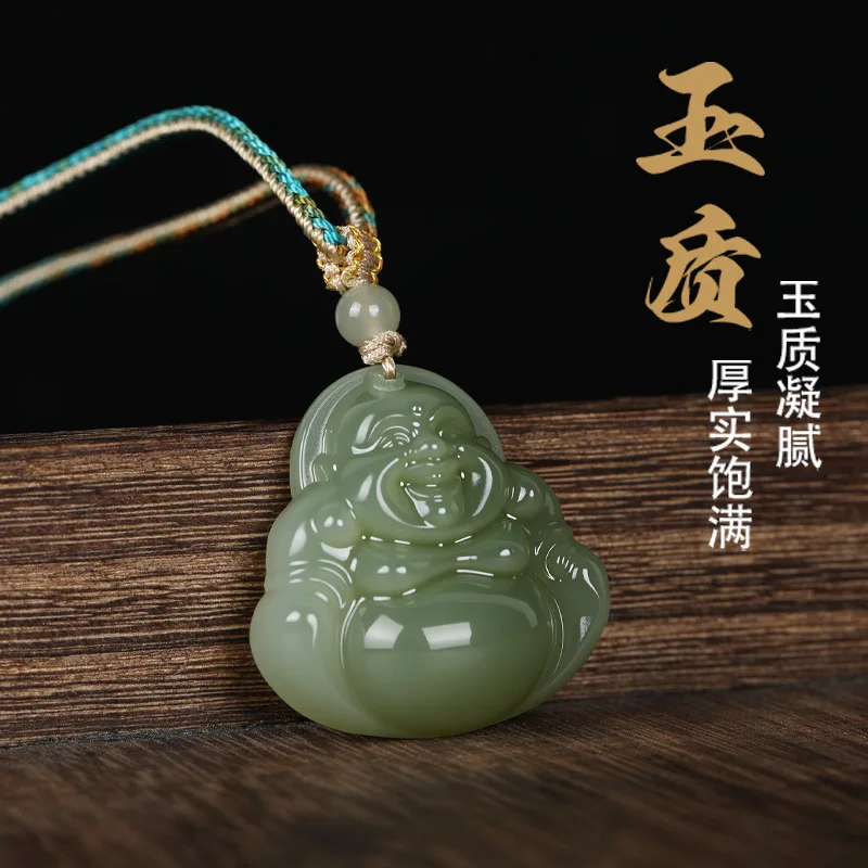 Natural Authentic Hetian Jade 35MM Maitreya Buddha Pendant Necklace Clear Water Buddha Pendant No Cracks for Women Gifts