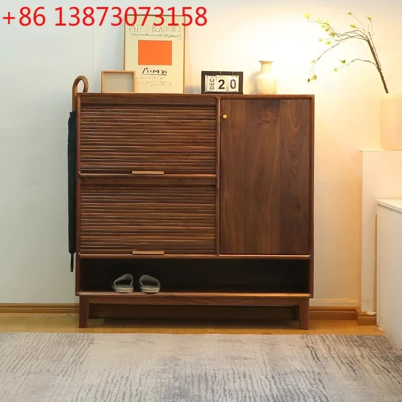 North American black walnut rolling shutter door shoe cabinet against the wall porch narrow cabinet modern simple adjustable par