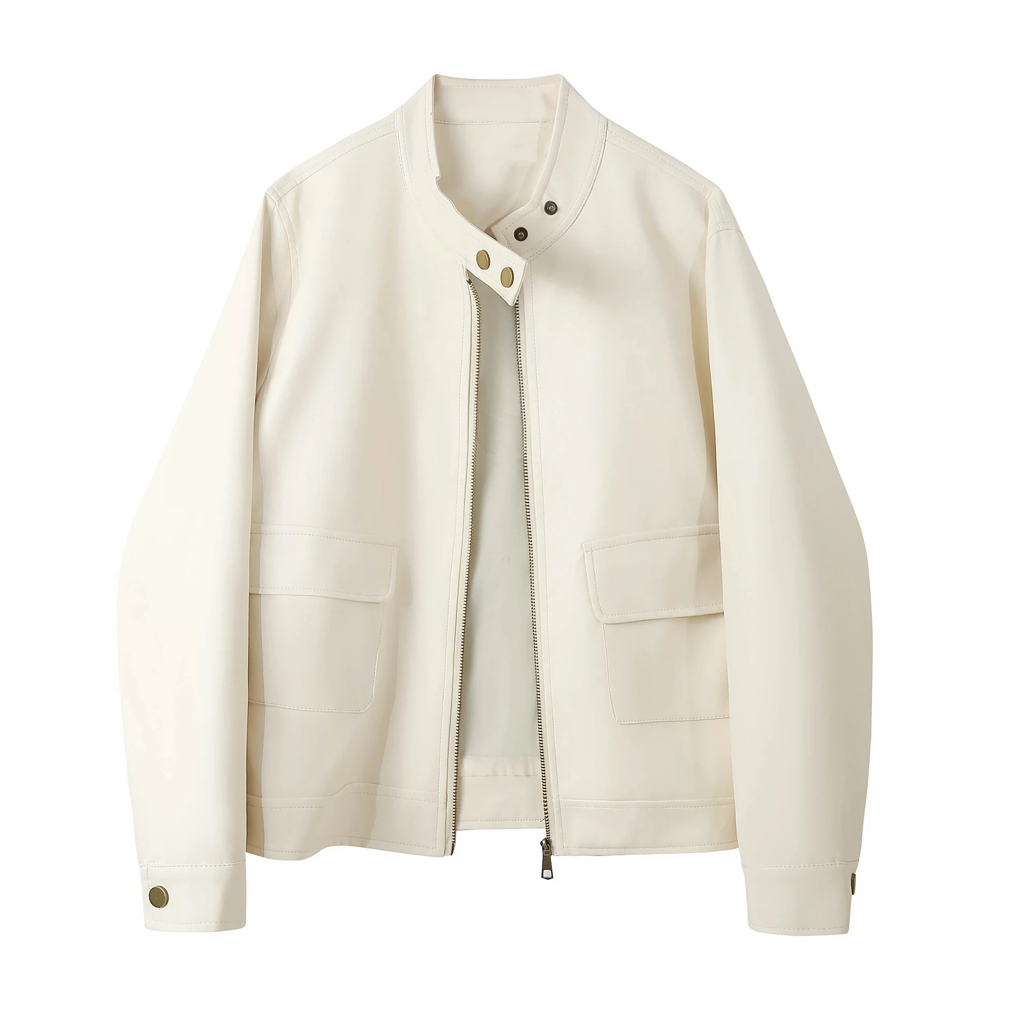   Sle PU-Leder Jaet Damen Casual Biker Mantel Stehkragen Lang Sve Thiened Autumn Faion Top Dr Qing...