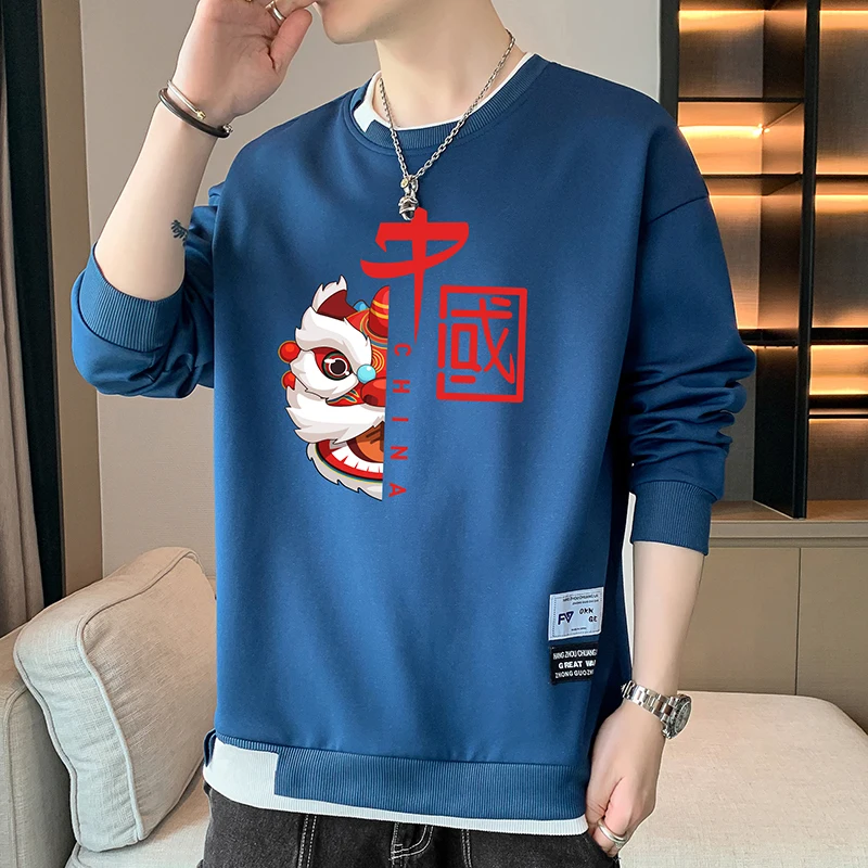 Spring Autumn Elegant Fashion Harajuku Slim Fit Ropa Hombre Loose Casual All Match T-shirts O Neck Insert Long Sleeve Sweatshirt