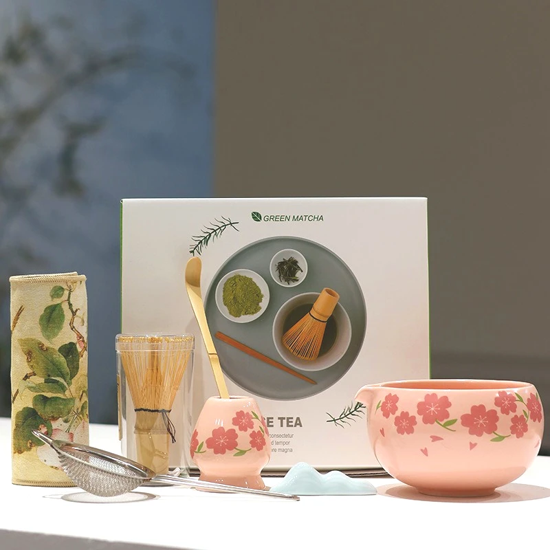 

2025 New Sakura Matcha Starter Kit 2-7pc Pink Ceramic Bowl Bamboo Whisk Japanese Tea Ceremony Beginner Friendly Matcha Kit