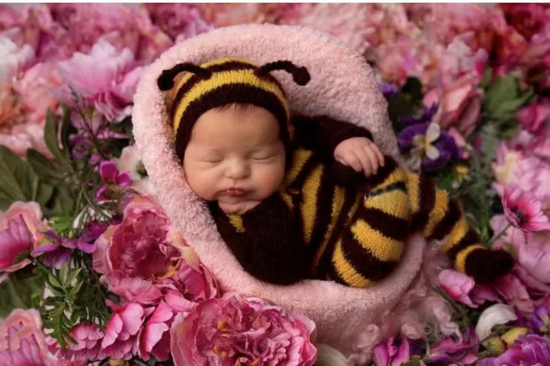 ❤️Newborn Photography Clothing Mohair Bee Hat+Jumpsuits 2Pcs/set Studio Baby Photo Props Accessories Knitted Clothes Outfits