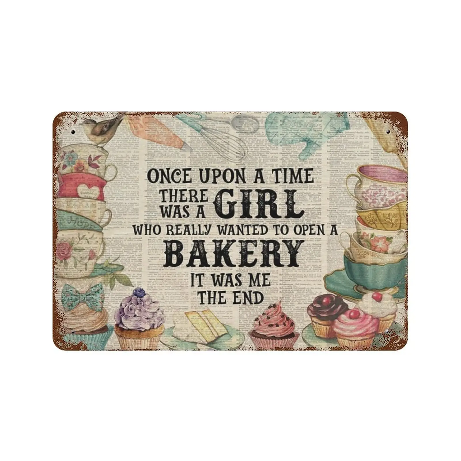 VIOFLOW Vintage Metal Tin Sign Once upon A Time There Was A Girl Who Really Wanted to Open A Bakery Sign Funny Novelty Kitchen B
