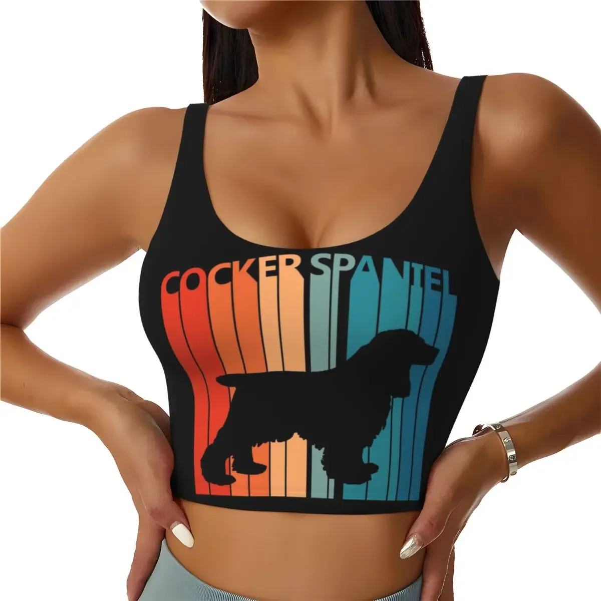 Custom Vintage Cocker Spaniel Owner Gift Women Sports Bras High Impact Vest Gym Workout Yoga Crop Tank Tops