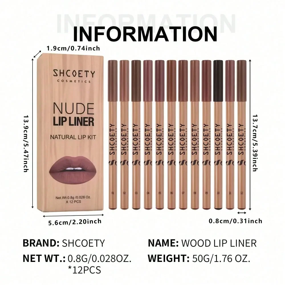 [12pcs Brown Lip Liners] 12pcs Long Lasting Brown Matte Lip Liners Gift Set Makeup | Easy To Apply Lip Pencils, Assorted Shades, - view 6