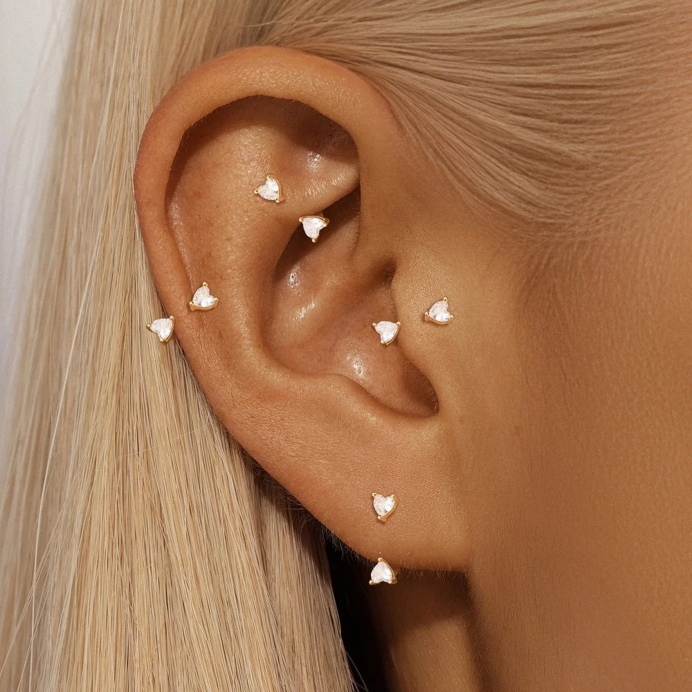 CANNER 925 Sterling Silver U Hoop Ear Nose Piercing Earing screw Back Stud Luxury Sparkling Women Summer Beach Party Jewelry