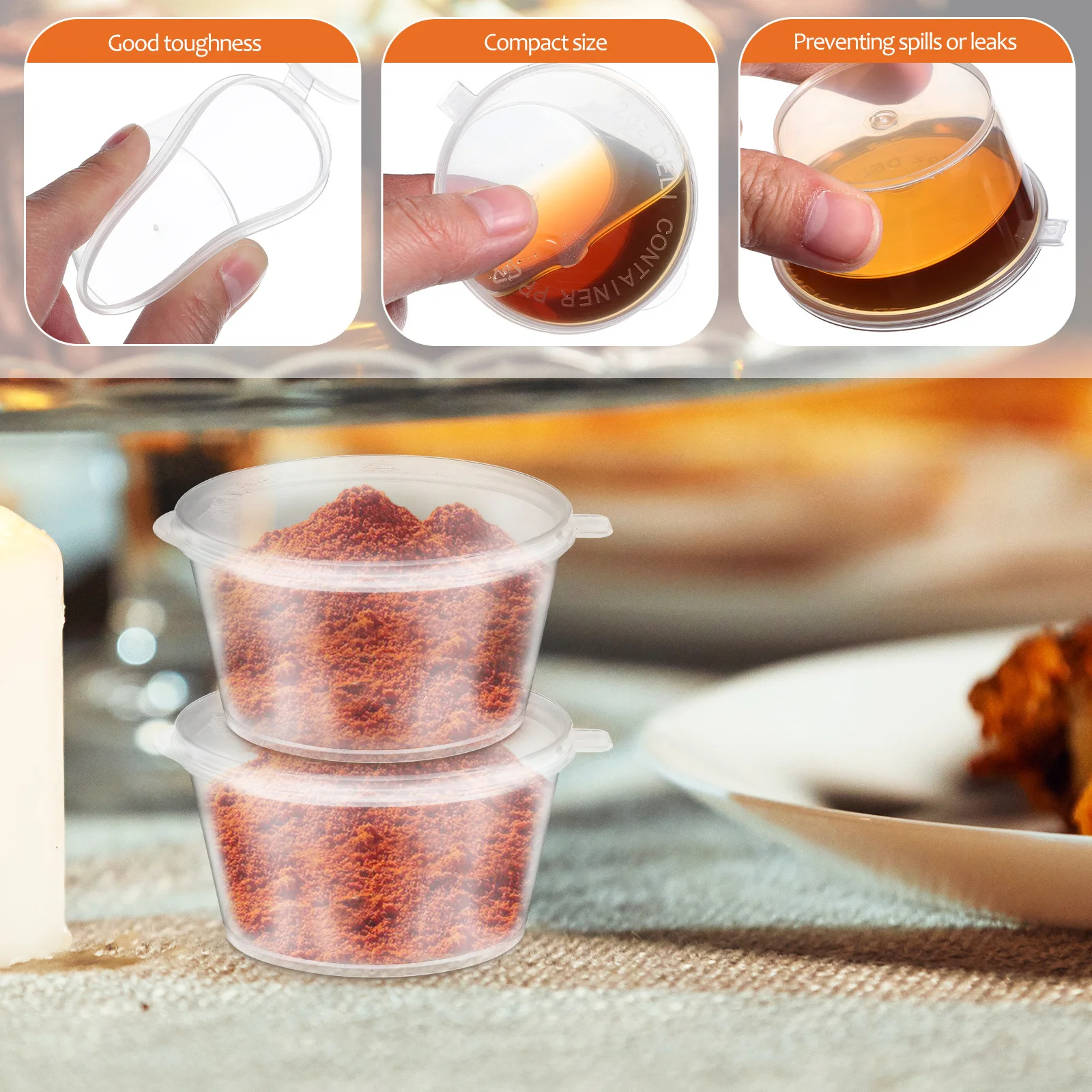 

100Pcs Small Plastic Condiment Cups 2oz Portion Sauce Containers Lids Dressing Cups Seasoning Storage Dressing Container