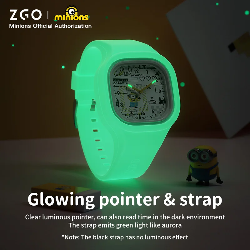 Relojes ZGO X Minions para niños, reloj luminoso de cuarzo resistente al agua para estudiantes, reloj de pulsera bonito de dibujos animados para colegiala, regalo 8877