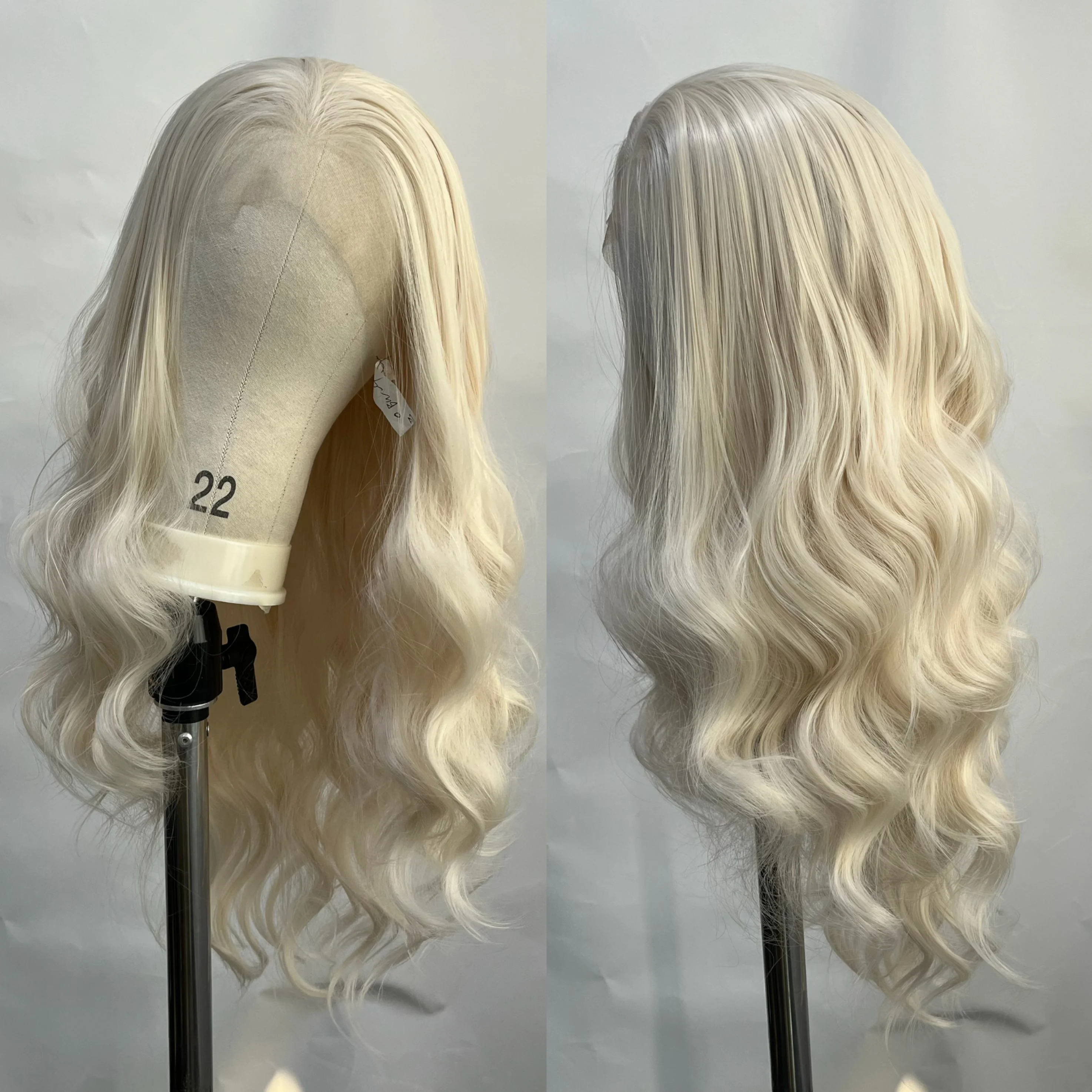 

Парик из синтетических волос платинового блонда с эффектом волнистых прядей, 13x4, с кружевной передней частью, готовый к носке, длинный волнистый парик для повседневного использования и вечеринок