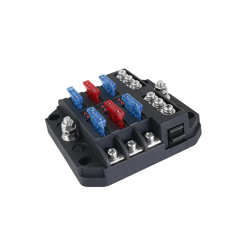 12V 100A 6/12 Ways Fuse Box With Blade Fuse Holder Block LED Warning Indicator for Power Panel Board Camper RV Car Accessories view 6