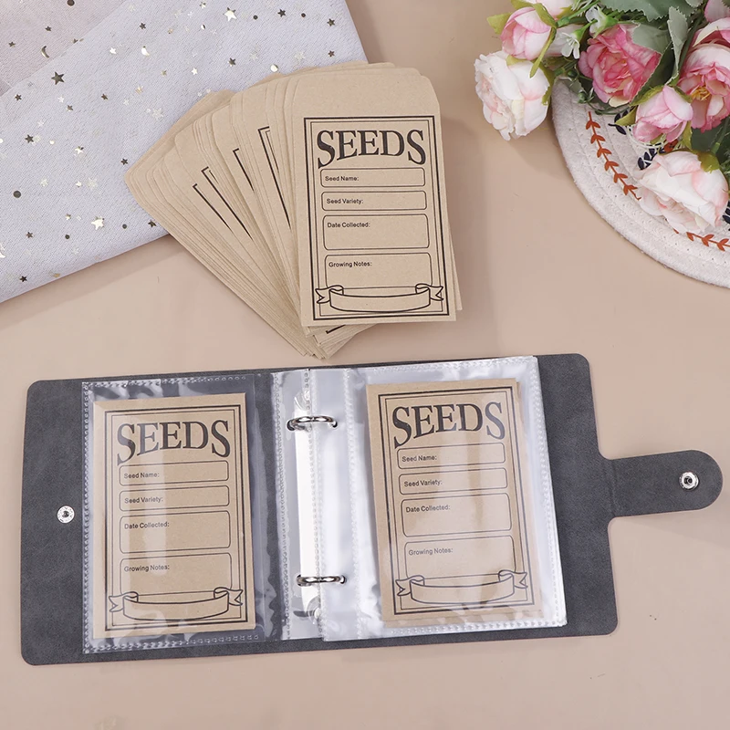 1 Set Garden Seeds Storage Organizers Seed Organizer Binder With 50pcs Self-Sealing Seed Envelopes Seed Packet Organizer Seed