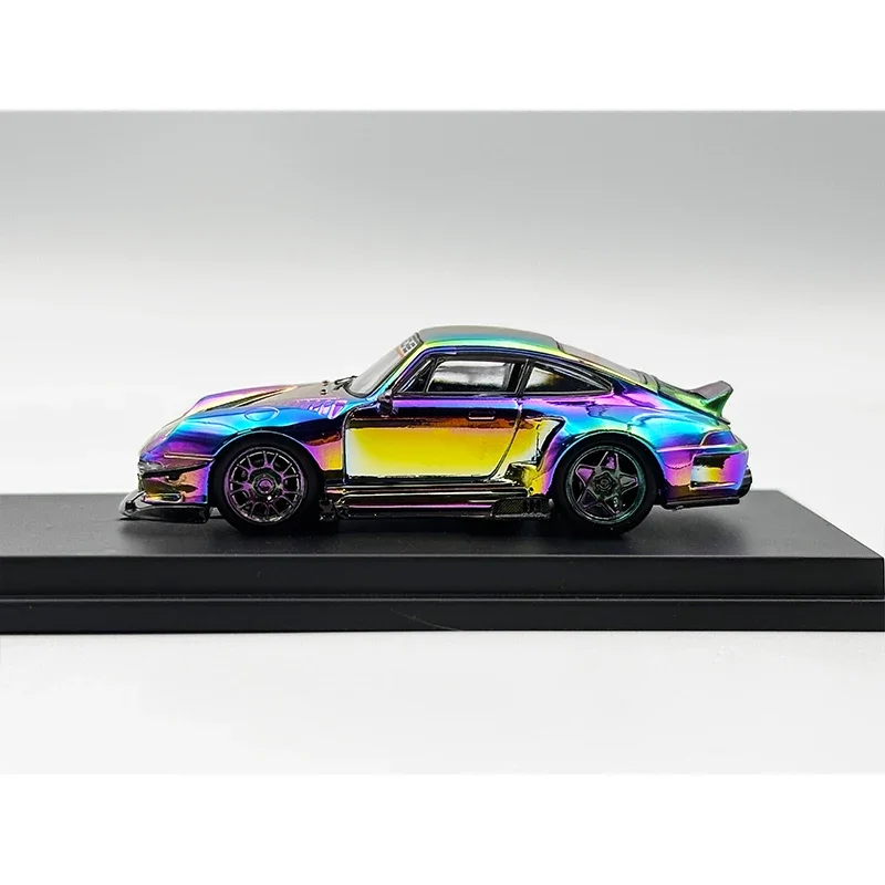 1:64 DCM RWB 993 Ducktail Chrome Modified Magnetic Detachable Hood Diecast Diorama Car Model