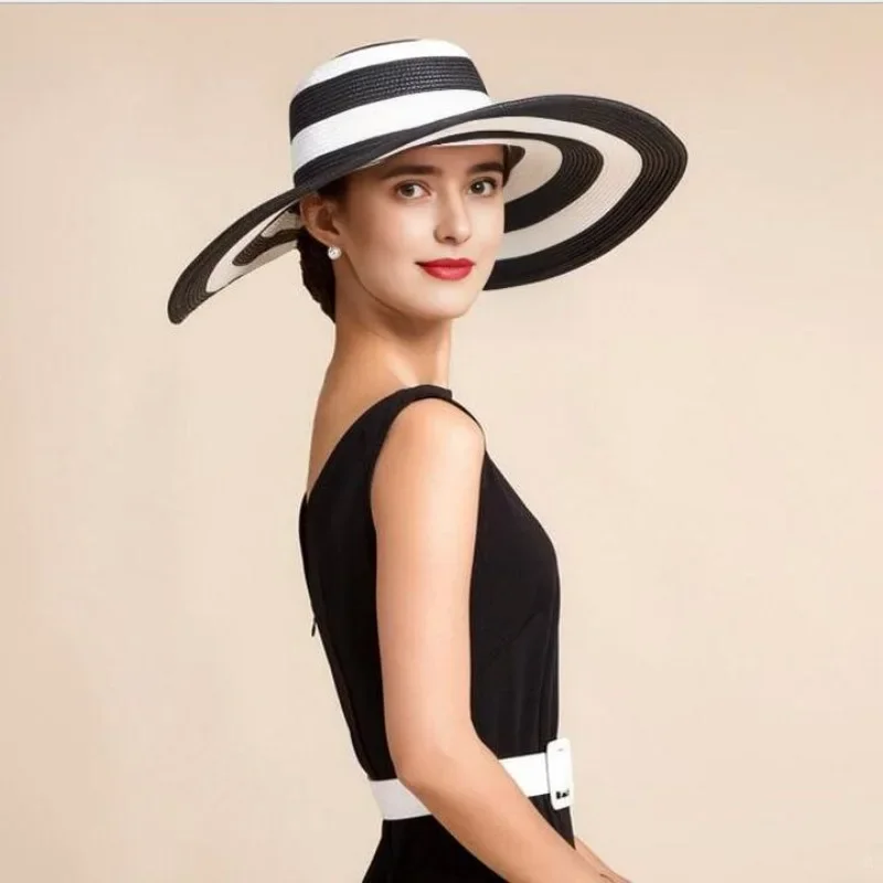 Chic Summer Women\'S Striped Wide Brim Straw Sun Hat - Breathable Foldable Versatile For Outdoor Activities Dresses For Women