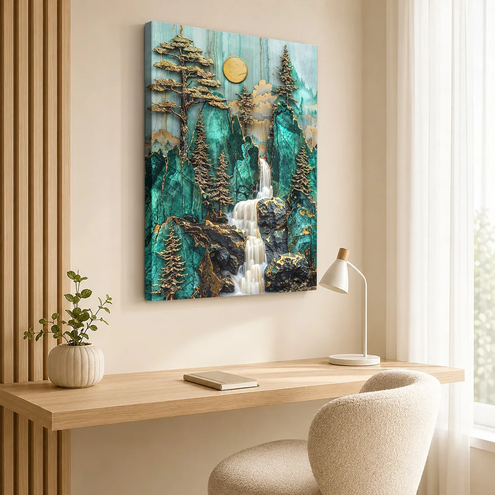 Yosemite Waterfall With Golden Veins Canvas Print Customized Photo Kintsugi Inspired Wall Art For Meditation Room, Dreamer Gift