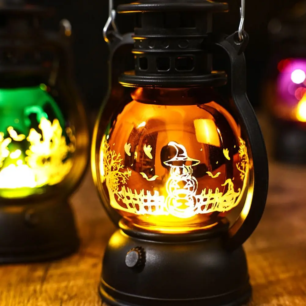 Linterna de calabaza de Halloween Retro con luz de caballo, lámpara de aceite pequeña creativa aterradora, lámpara de fantasma de Jack-o-linterna colorida, diseño de atmósfera