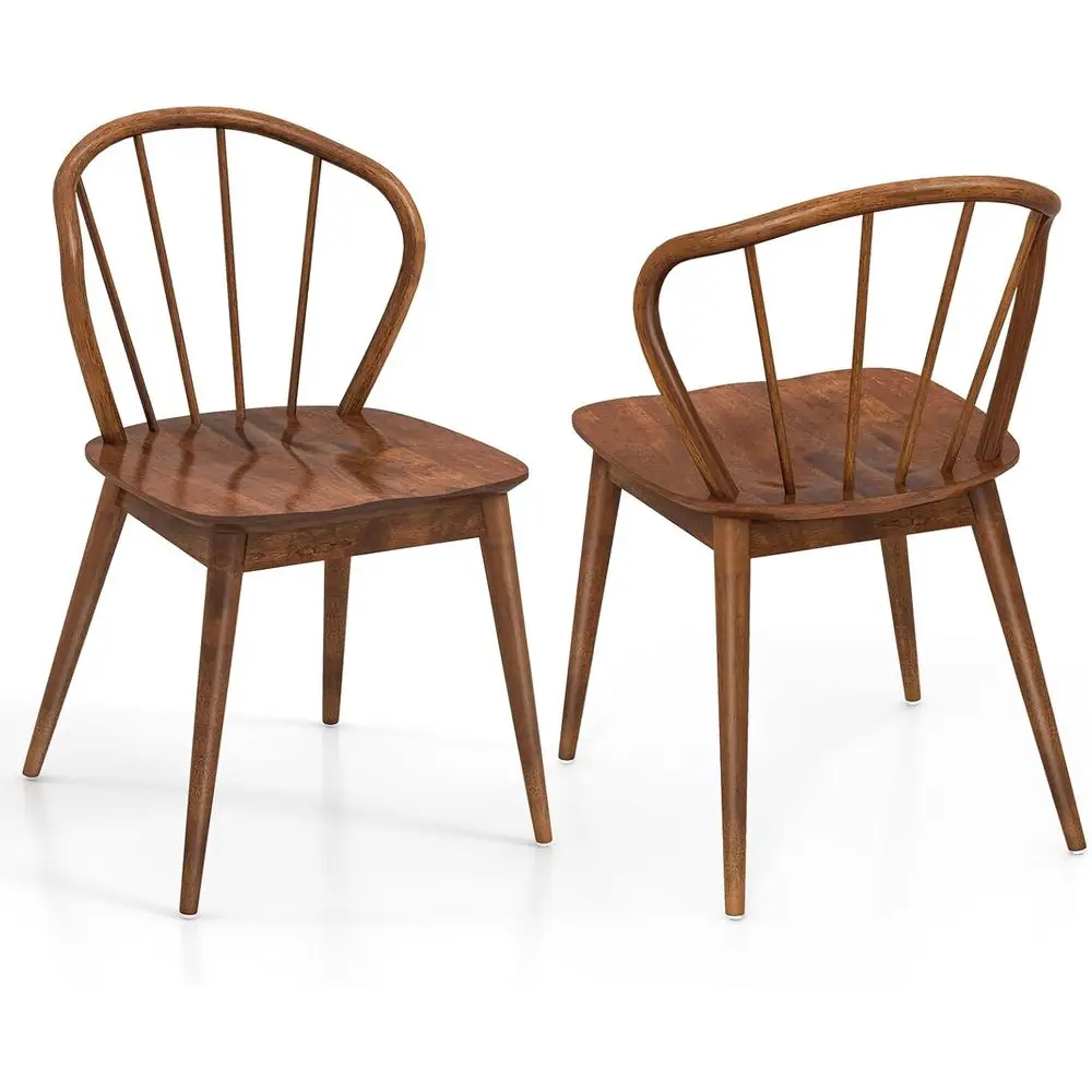 

Wooden Dining Chairs Set o 2, Windsor Kitchen Chairs w/High Spindle Back & Rubber Wood Legs, Wide Seat & Curved Backrest, armhou