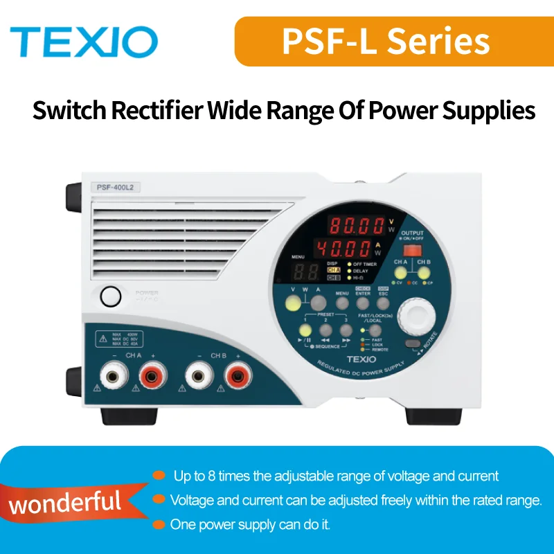 

TEXIO PSF-400L2/PSF-400L/PSF-800LWide-range DC Power Supply，Output Current/Voltage 80A/80V，Current, voltage can be Adjusted