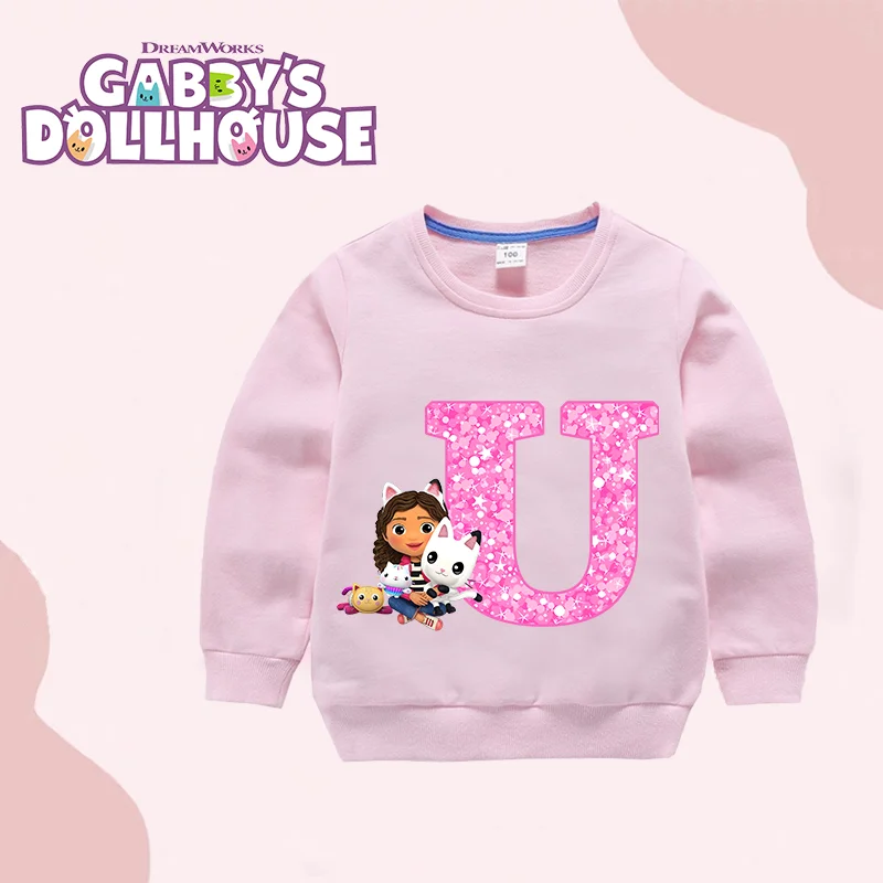 Gabby Dollhouse Sweatshirt Cotton Kids Versatile Clothing Girls Base High Quality Tops Cute Anime Crew Neck Pink Clothes Gift