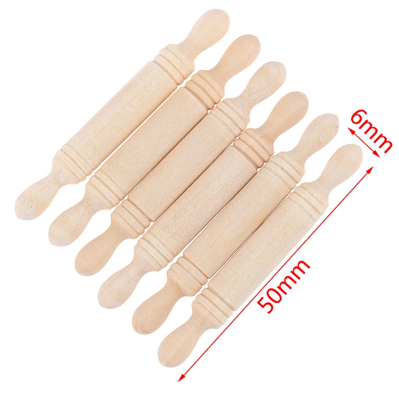 6pcs/set 1:12 Dollhouse Miniatures Wood Rolling Pin Model Kitchen Accessories