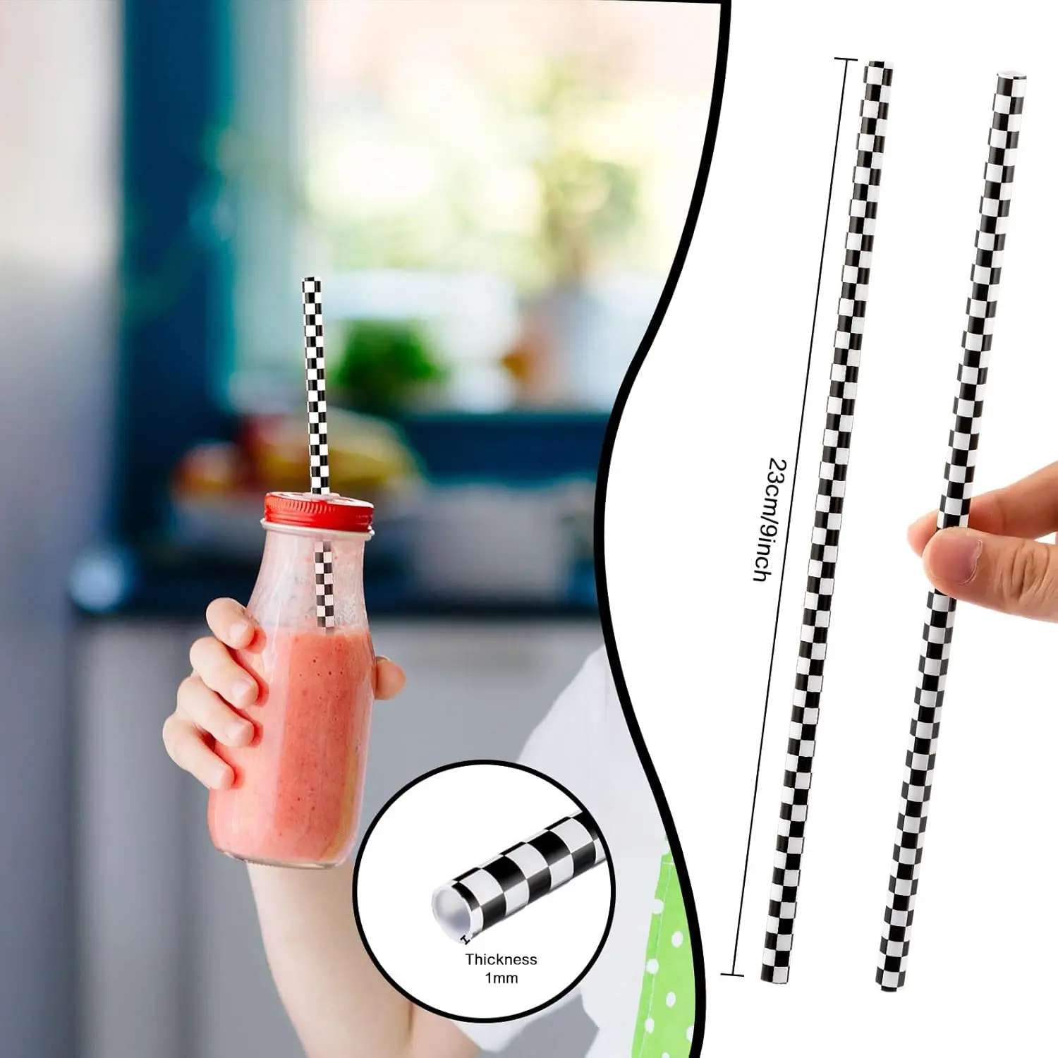 25 teile/paket Karierte Flagge Papier Stroh und 10 teile/paket Pappbecher Schwarz Weiß Racing Auto Geschirr Racing Geburtstag Party Dekoration – Detail 4