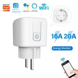 Smart Socket Outlet EU Plug 16A/20A With Power Monitor Timing Voice Control Wifi Smart Plug Works With Tuya APP Alexa Google