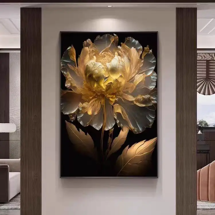 European glass entrance hanging painting light luxury bloom living room sofa black and white decorative painting