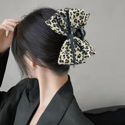 AWAYTR Korean Elegant Leopard Bowknot Hair Claws Hair Clip for Girls Retro Ponytail Hair Claw Hairpin Women Hair Accessories