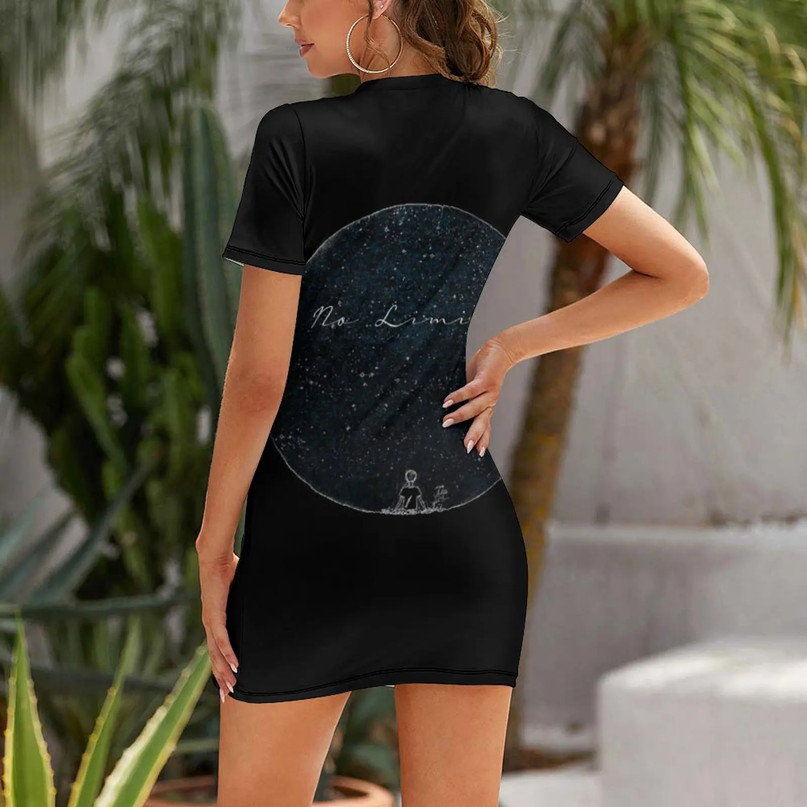 No Limits / The Little Prince / Watercolor / Circle Night Sky Galaxy Stars Sticker Sticker Dark Short Sleeved Dress