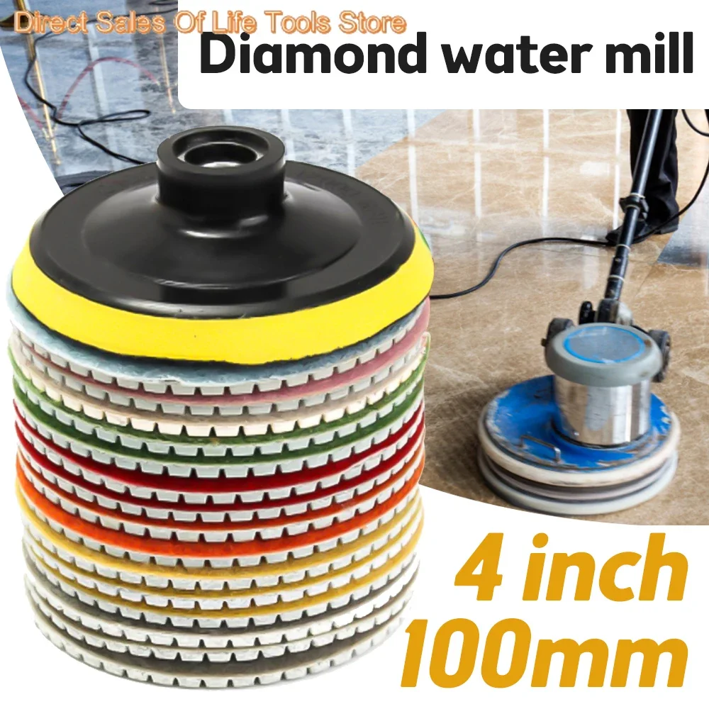 8pcs 4 inch 100mm Diamond Polishing Pads Kit Wet/Dry for Granite Stone Concrete Marble Polishing Use Grinding Discs Set