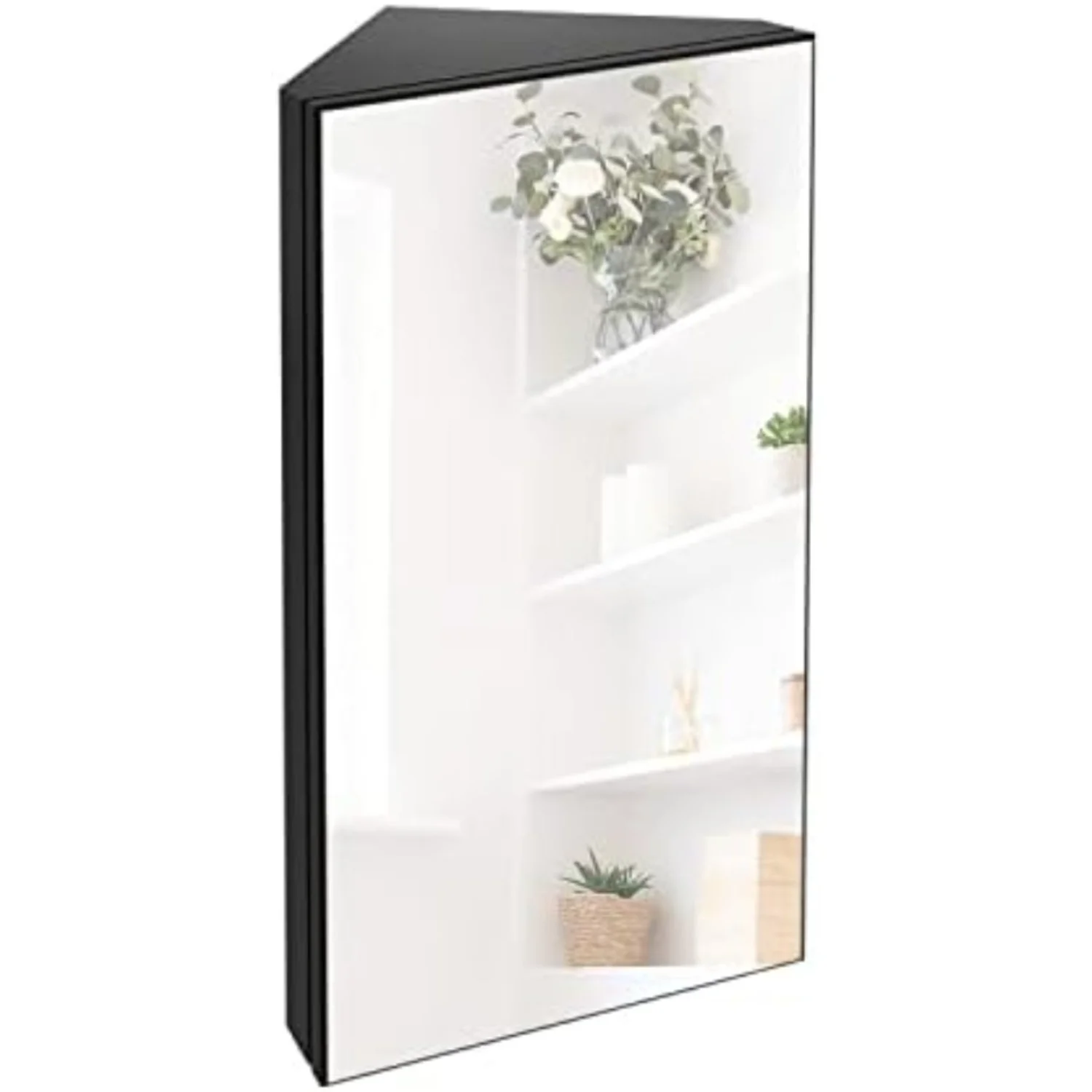 24" Bathroom Corner Medicine Cabinet W/Mirror, Single Door Bathroom Black Wall Mount Mirror Cabinet, Hanging Triple