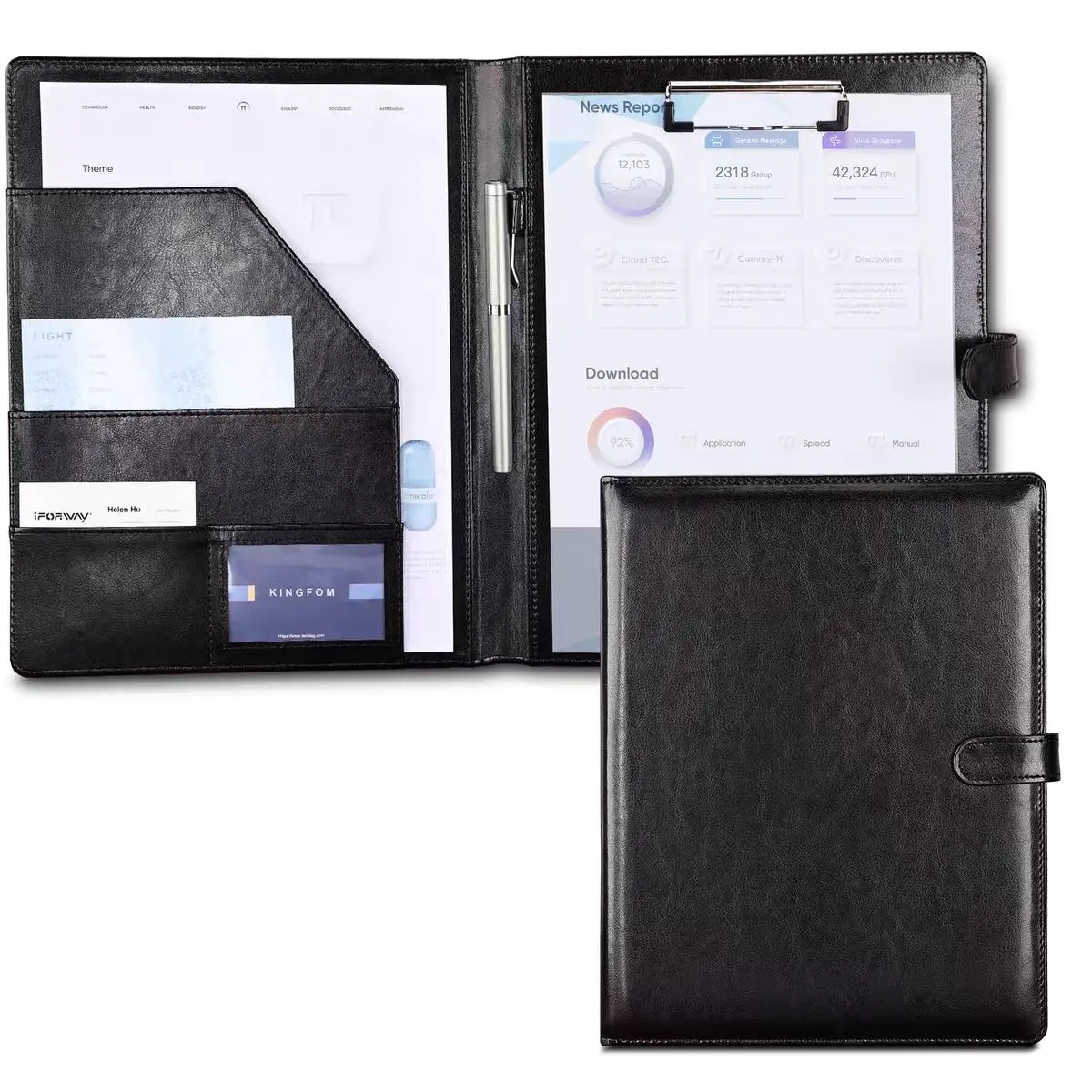 

Document Bag Business Card Holder Writing Pads PU Leather A4 Clipboard Folder Manager Clip Business Folder A4 File Folder