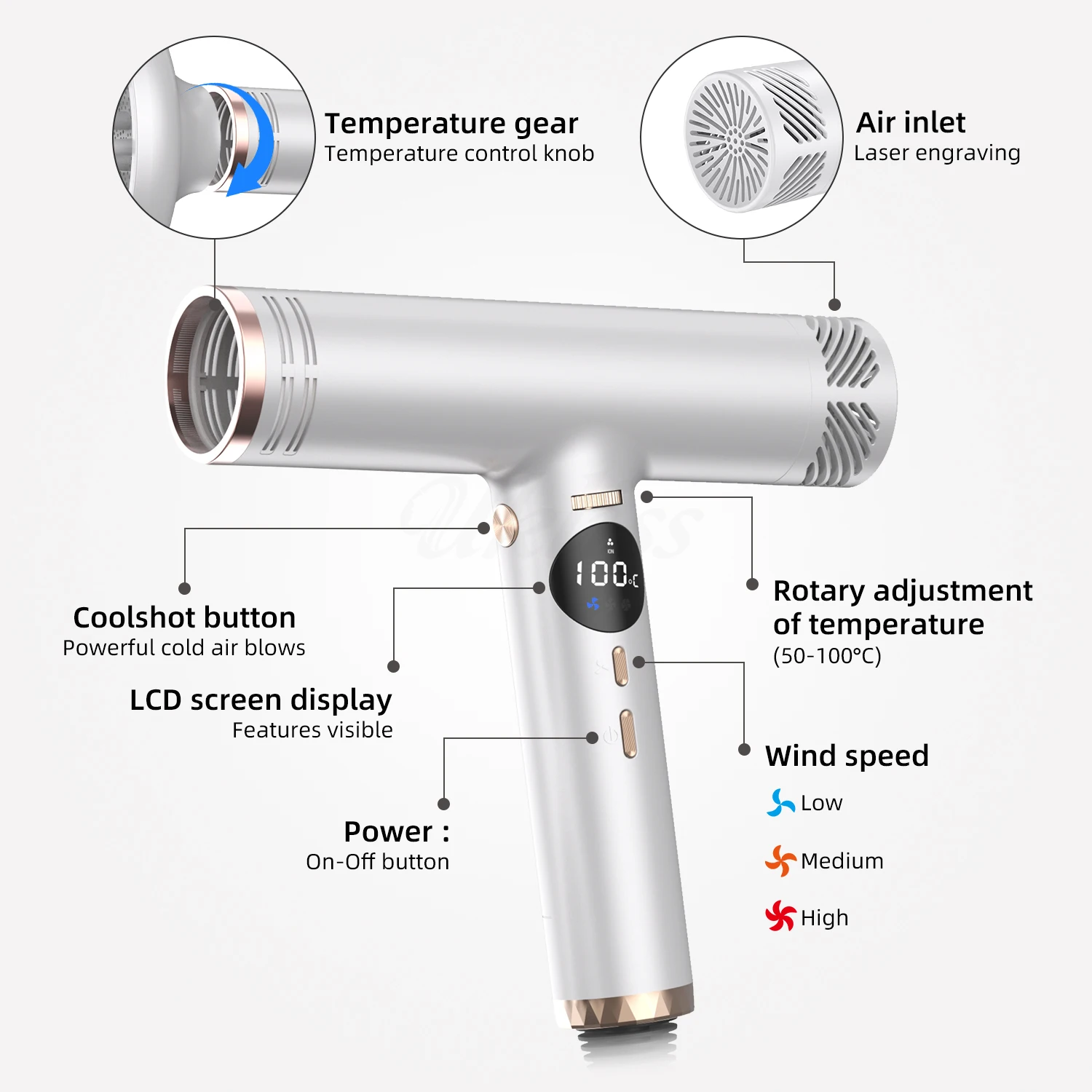 High-speed Hair Dryer Electric Turbine Airflow Blow Dryer Low Noise Constant Temperature And Quick Drying Suitable For Home