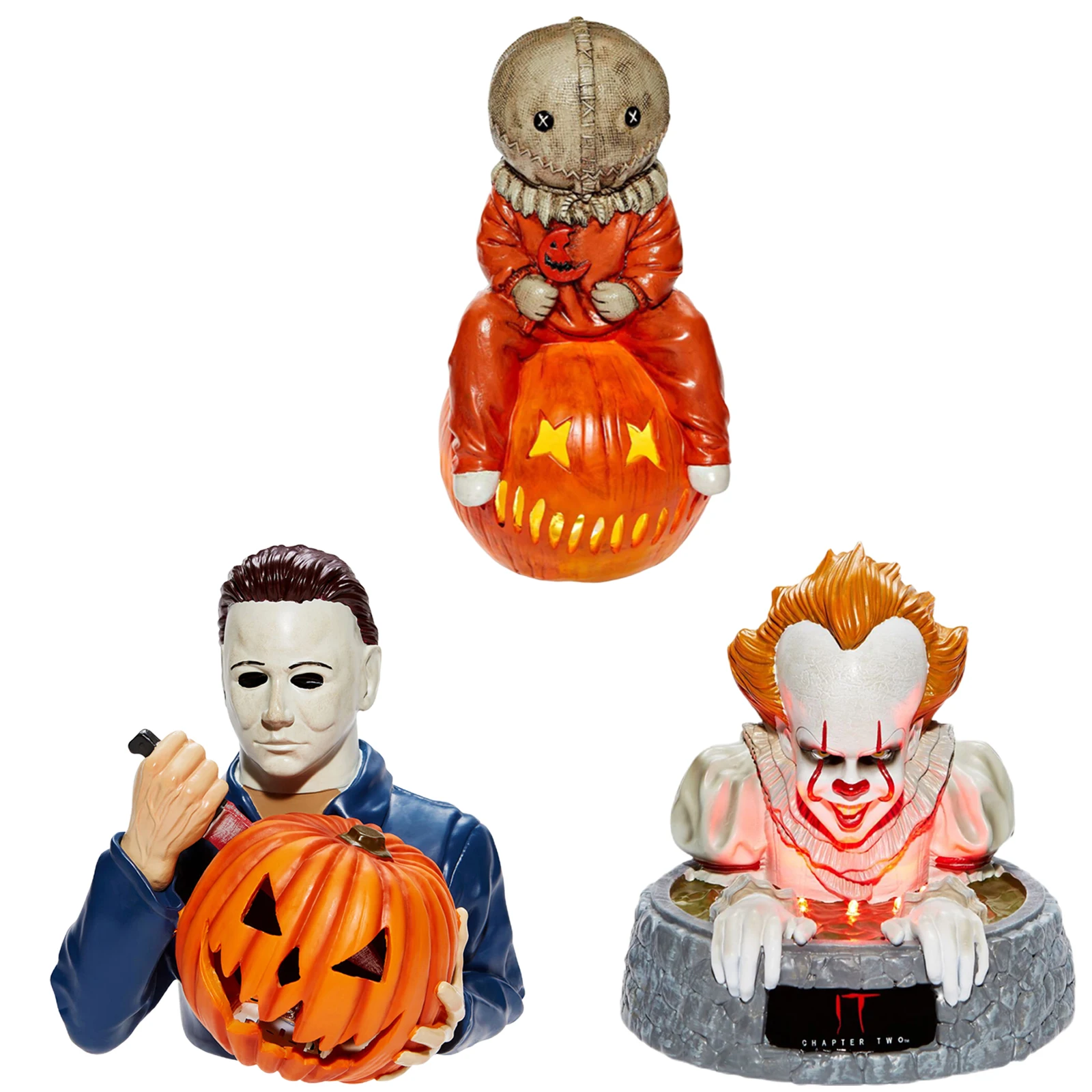 Cafele Horror Movie Garden Gnomes LED Light-Up Michael Myers Statues Pumpkin Trick  Treat Sam Clown Halloween Decorations Resin