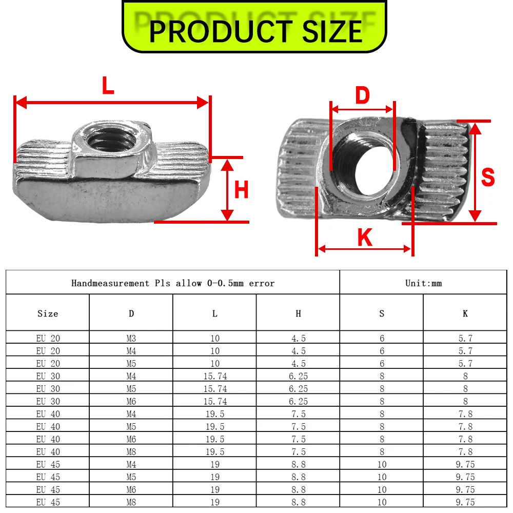 T Nut 5/8pcs M3 M4 M5 M6 M8 Slot T-nut Hammer Drop In Nut Fasten Sliding Connector For Aluminum Extrusion of 20/30/40/45 Series