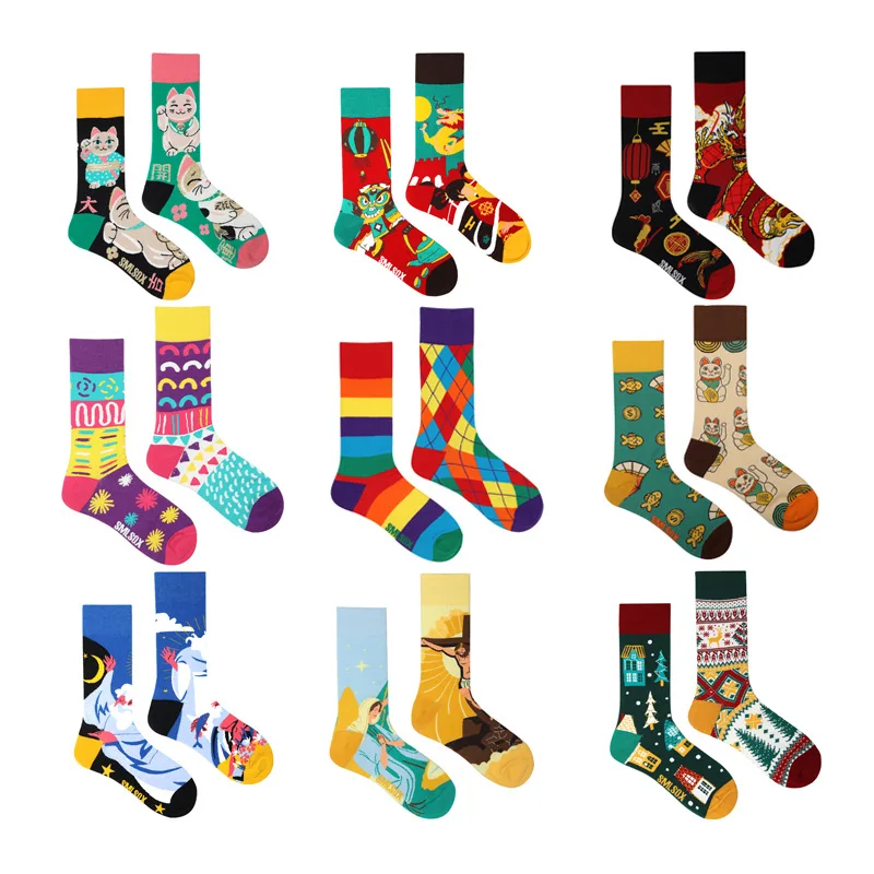 Man Women 1Pairs Socks Original AB Tide Socks Medium High Tube Colorful Sock Flowers Fruits Candy Cake Cotton Socks Unisex