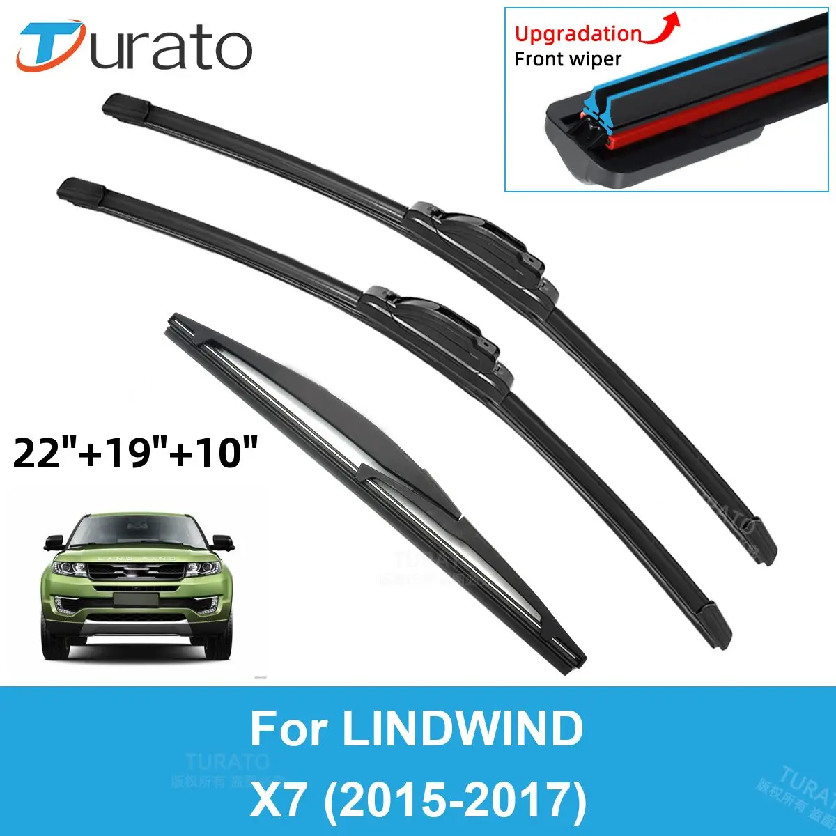 

3PCS Car Wiper Blades for 2015-2017 LINDWIND X7 Front Rear Windshield Wipers Double Rubber Car Accessories 2015 2016 2017