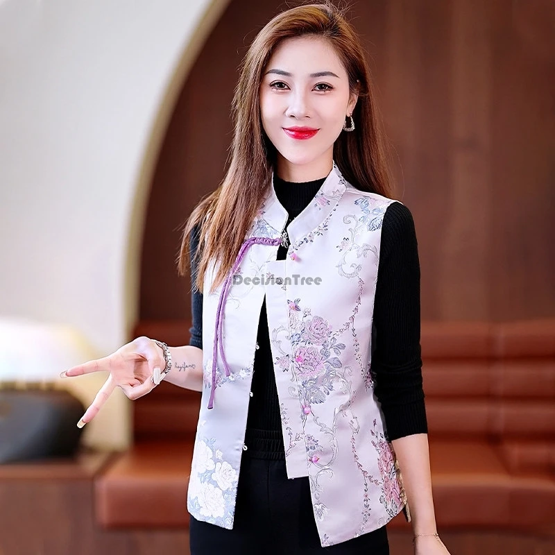 2026 new chinese retro fashion style folkwear short tang suit jacquard jacket women spring sleeveless cheongsam button vest top