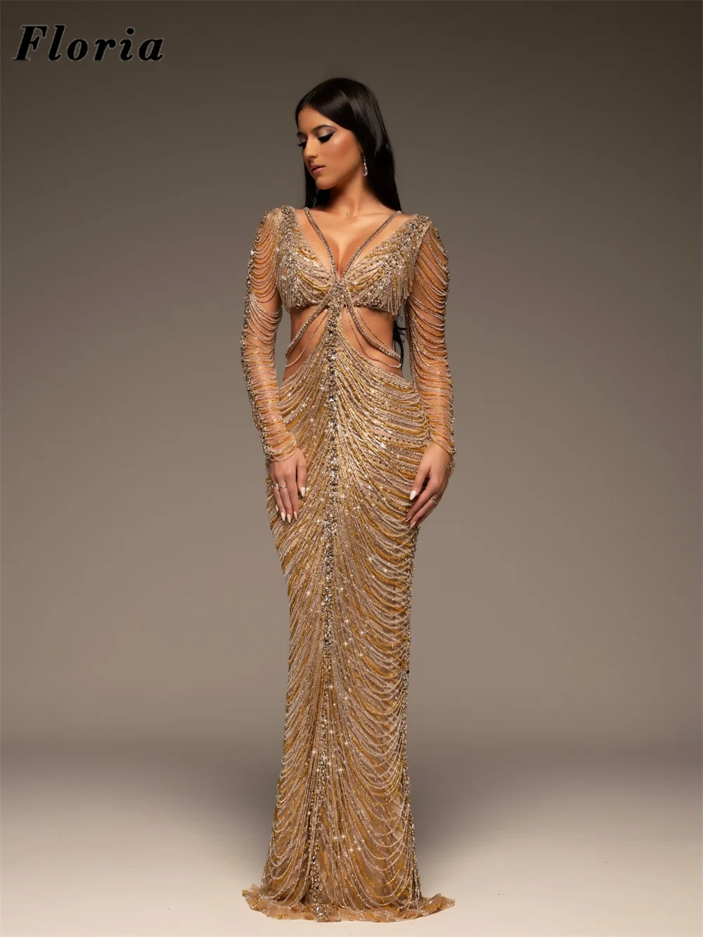 Gorgeous Gold Full Pearls Beaded Evening Dresses Customized Tassel Mermaid Prom Dress Vestido De Noite Wedding Party Gowns 2026