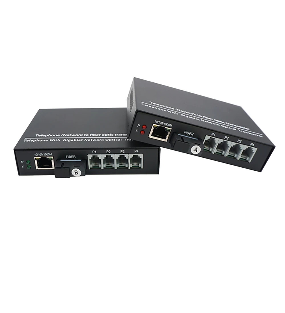 RJ11 PCM Telephone and 100/1000Mbps Gigabit Ethernet Over Fiber Optic Converters Extenders,SC Singlemode 20Km,Multimode 500m