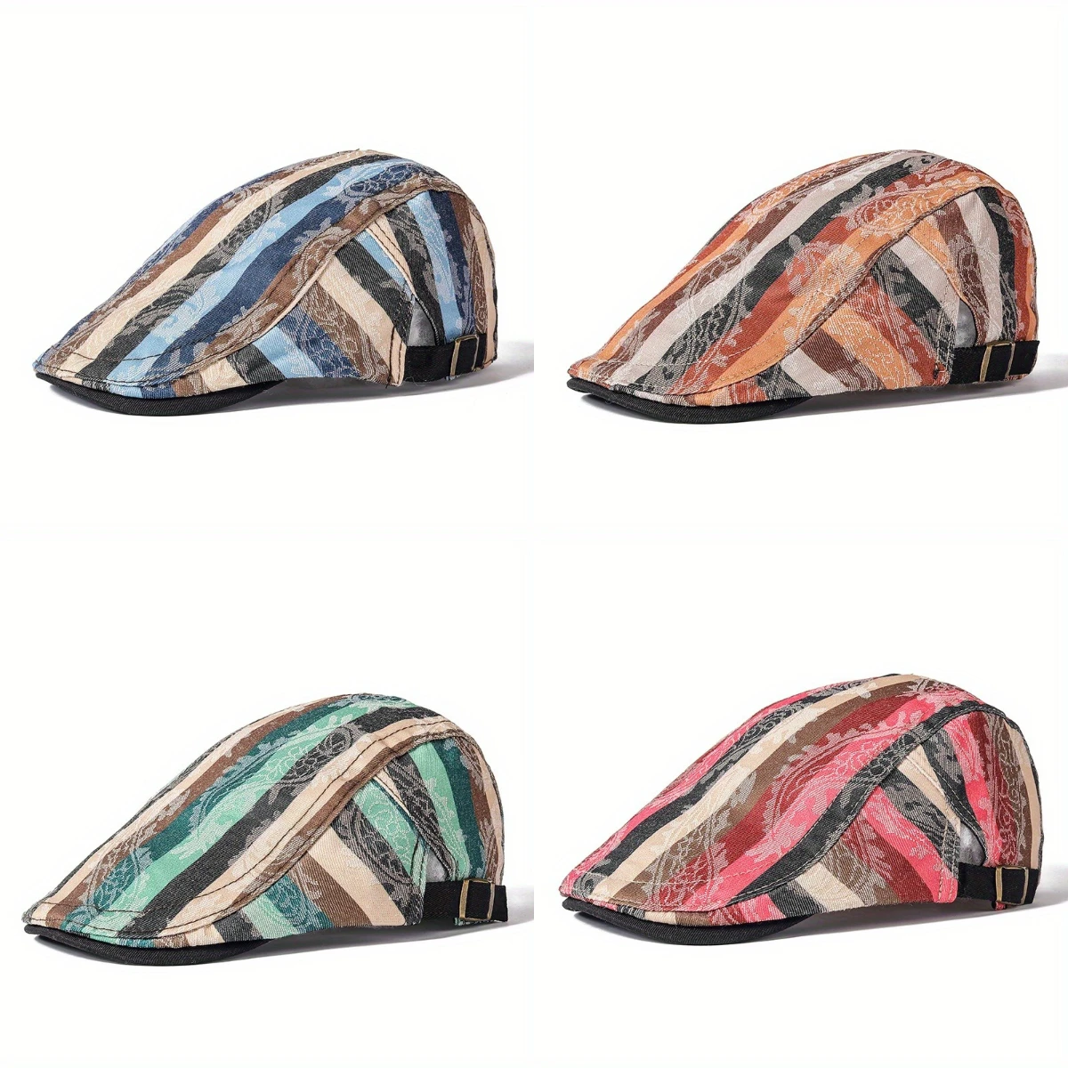 British Retro Duckbill Cap Color Blocked Stripes Beret Hat Shaped Three-dimensional Casual Versatile Comfortable Progressive Cap