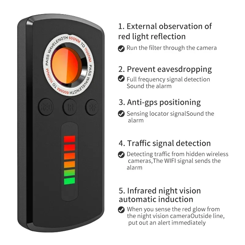 Imagem -03 - Detector de Câmera Infravermelha Profissional Anti Spy Gadget Dispositivos de Proteção de Segurança Escutas Telefônicas Gps Hunter Signal