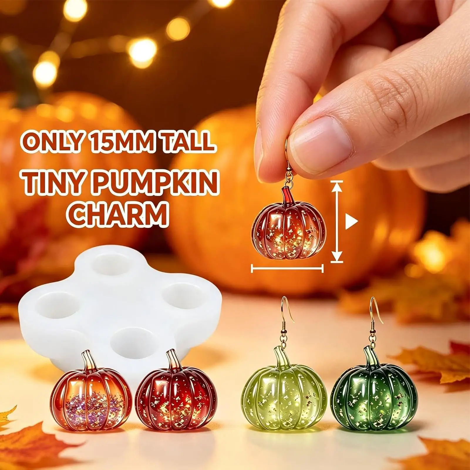 Halloween Pumpkin Resin Mold 4-Cavity 3D Silicone Pendant Mold Epoxy Casting Jewelry Mold for DIY Necklace Keychain Making