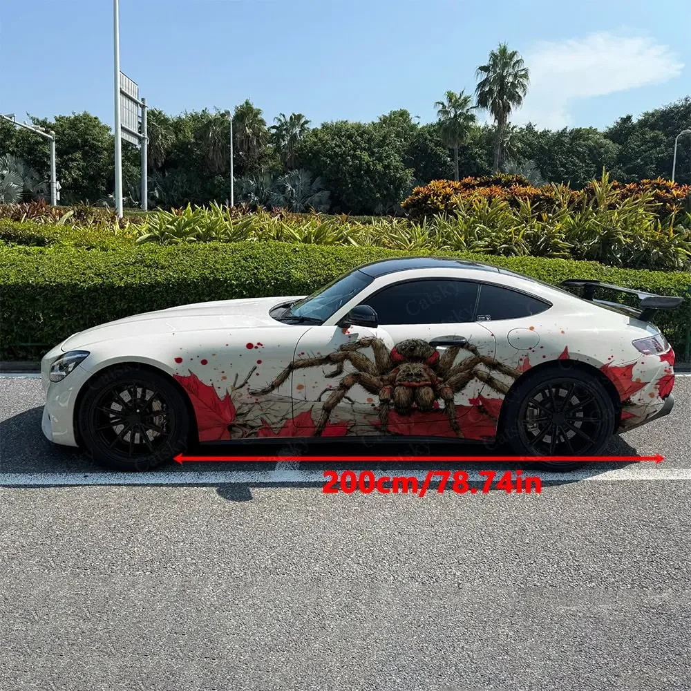2pcs Maple Red Spider Hunt, Durable, Fade-resistant, Enhance Vehicle Aesthetics With Bold Artistic Design Car Vinyl Wraps