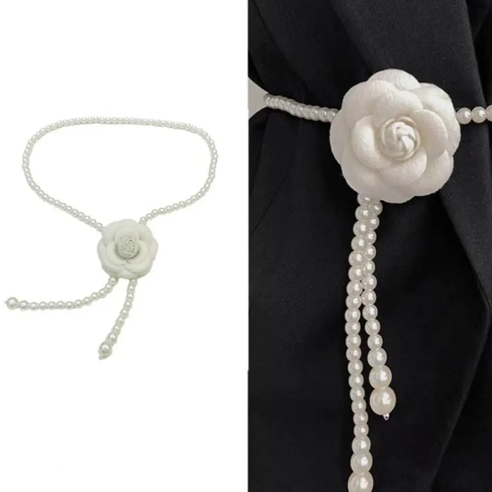 

New Camellia Flower Pearl Waist Belts Dress Decorative Rope Clothing Accessories Women Belt Elegant Pearl Waist Chain